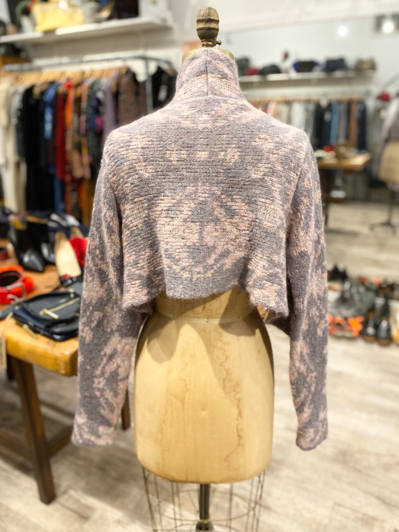 Crea Concept Grey/Peach Print Crop Sweater, Small
