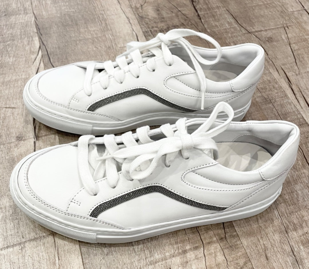 Brunello Cucinelli White Leather Sneakers with Detail, 38.5