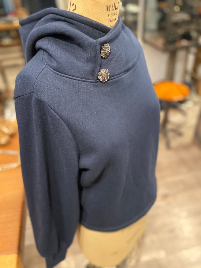 Ba&sh Navy Hood Sweatshirt with Detail, 2