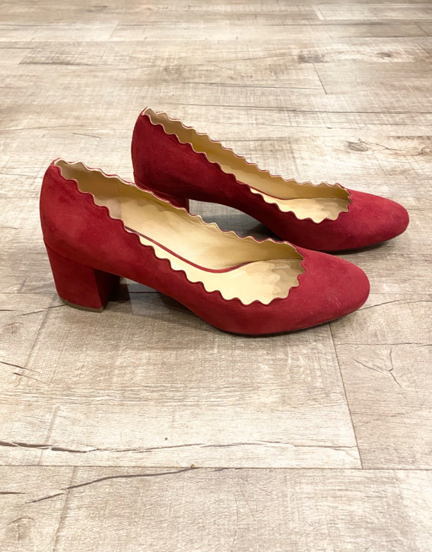 Chloe Burgundy Suede Scalap Heels, 37.5