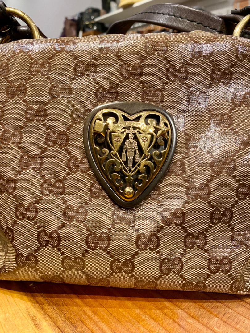 Gucci Tan/Brown Logo Purse w/ Studs, OS
