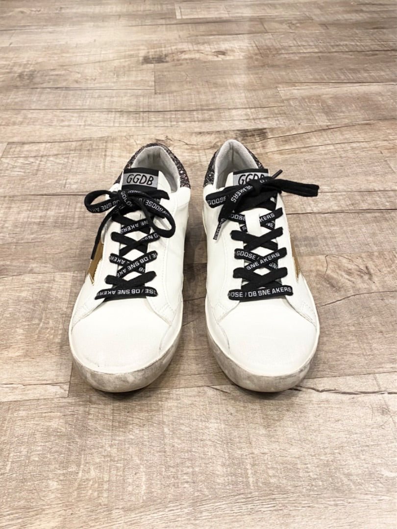 Golden Goose White Glitter Sneakers, 8
