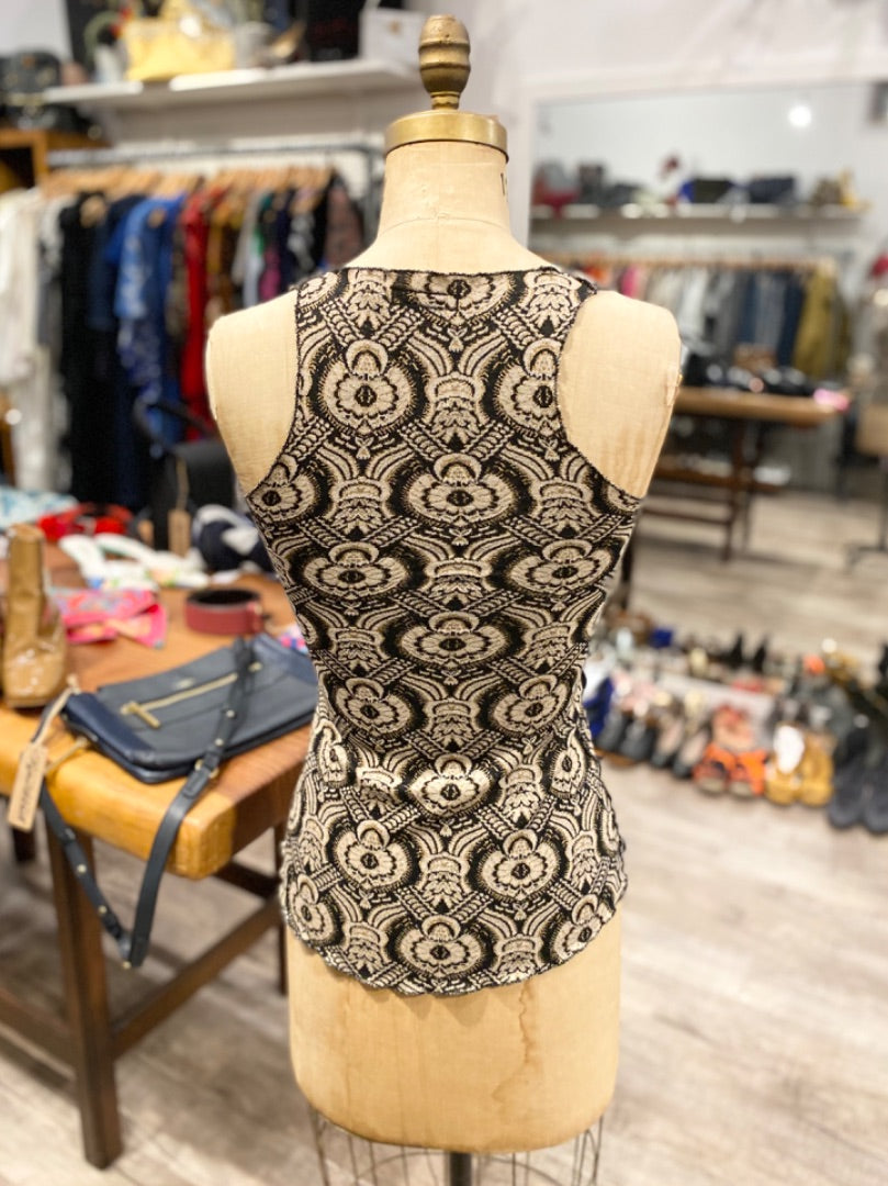Cari Borja Beige/Black Print Tank, Small
