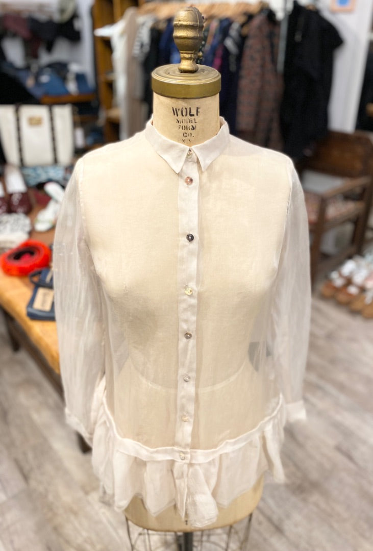 Masnada Cream Sheer Silk Blouse, 2