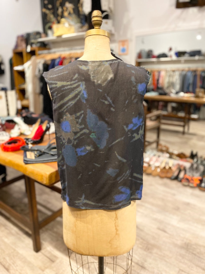 Hache Black/Blue/Green Sheer Linen Top, 38