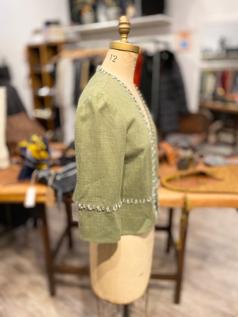 Tory Burch Green Beaded Collar Jacket, 10