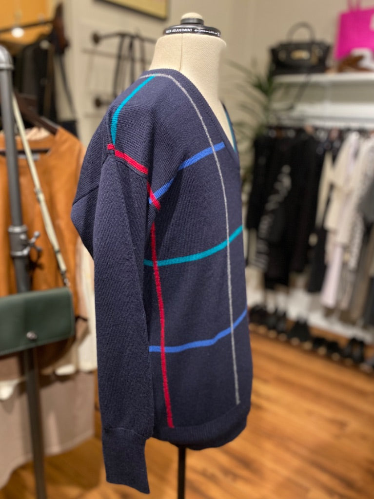 Dunhill Navy Multi Stripe Sweater, Medium