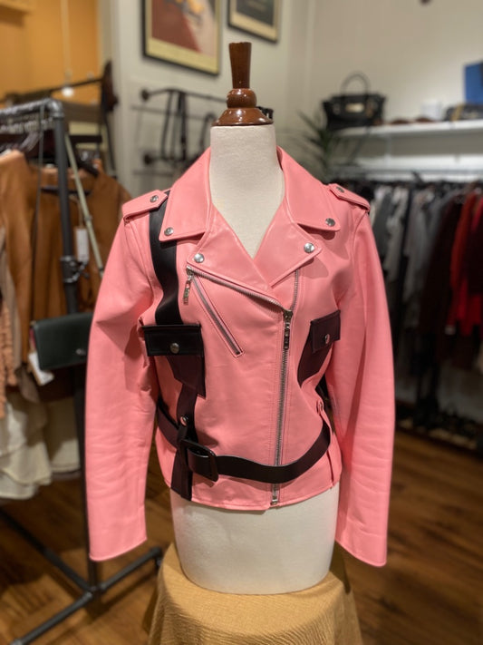 Louis Vuitton Pink/Black Leather Jacket, 38