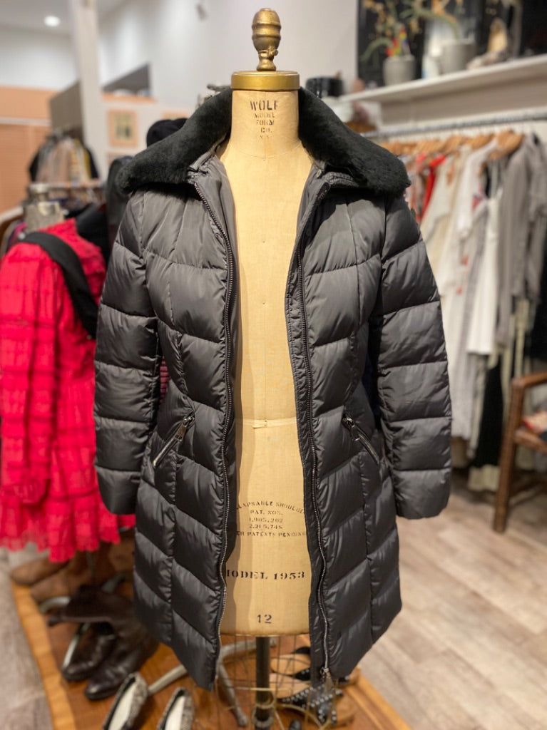 Moncler Grey Down Coat with Fur Collar, 2