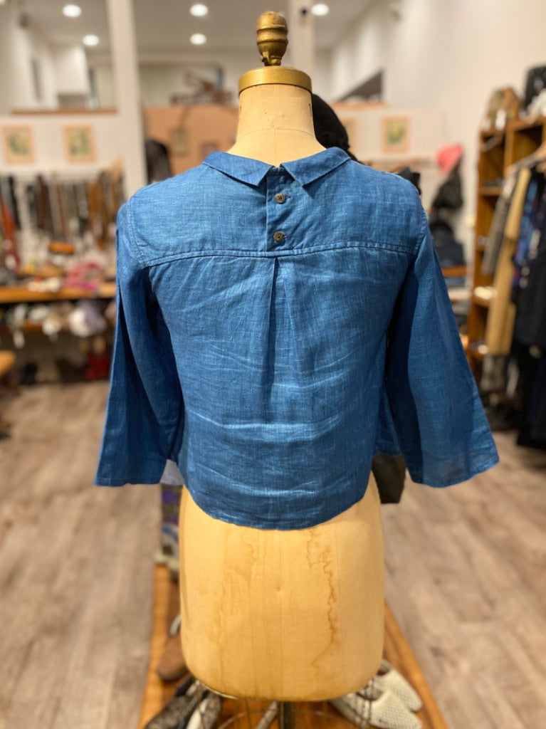 Kapital Blue Linen Print Blouse, XS