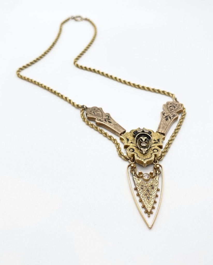 English 8k Gold Diamond Necklace, OS