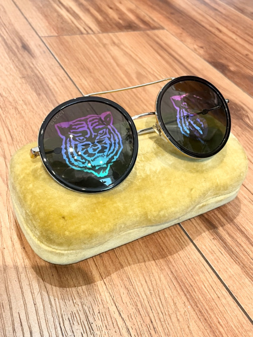 Gucci Black/White Tiger Sunglasses, OS