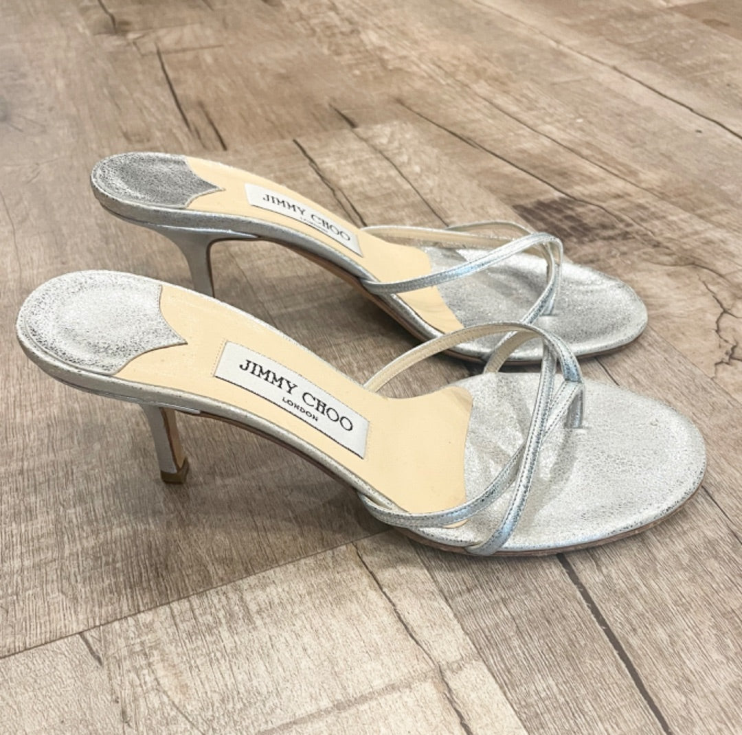 Jimmy Choo Silver Metallic Kitten Heel, 37.5