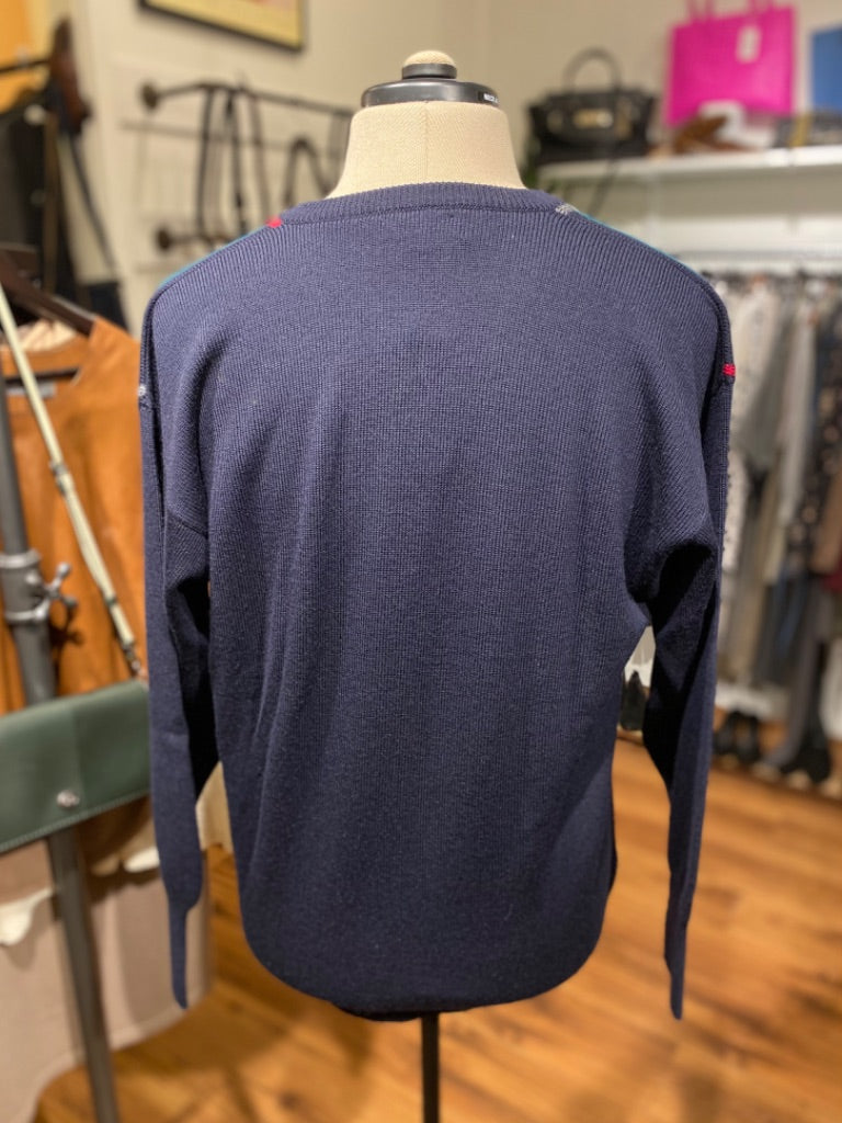 Dunhill Navy Multi Stripe Sweater, Medium