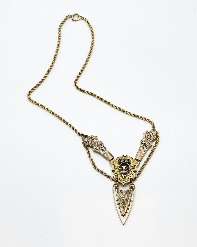 English 8k Gold Diamond Necklace, OS