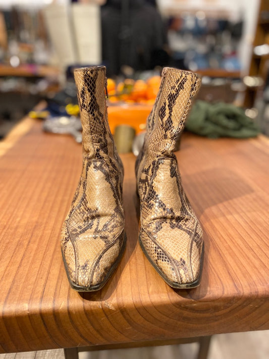 Prada Brown Leather Croc Boots, 38 1/2