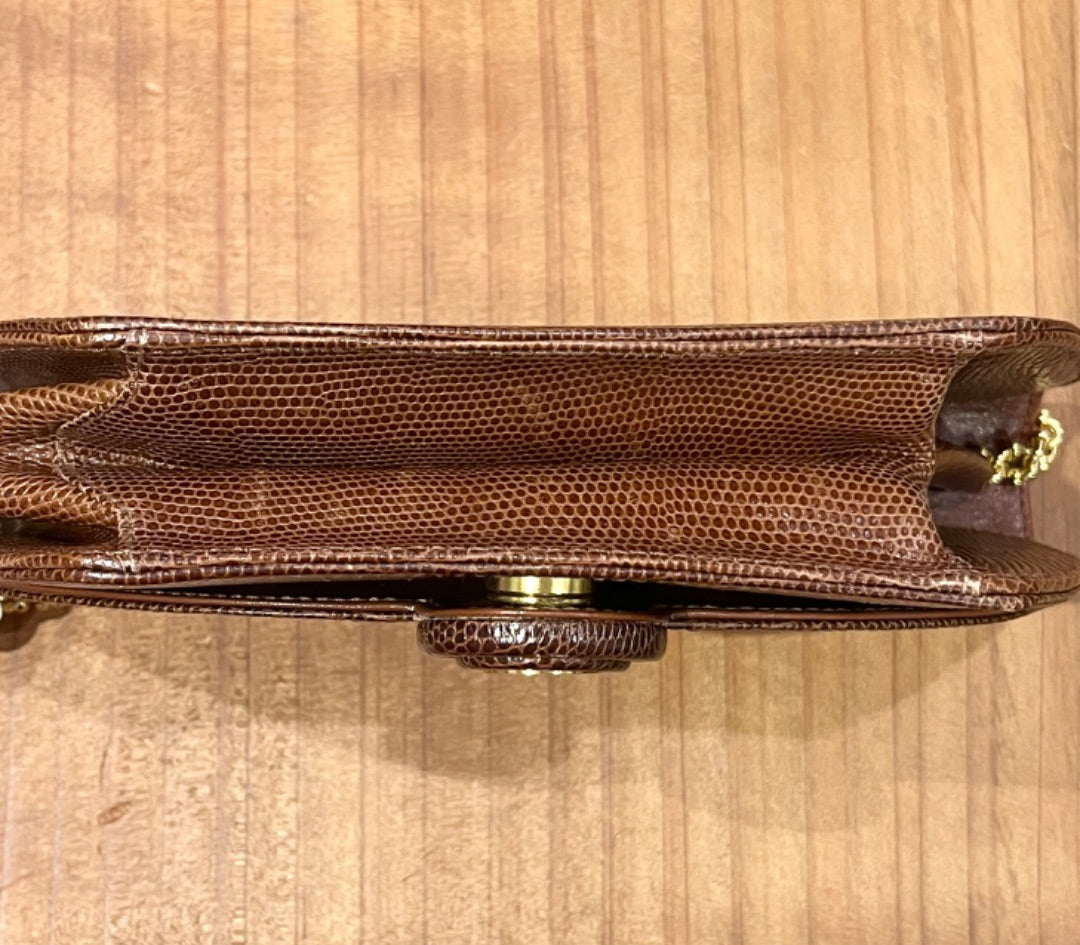 Tiffany and Co. Brown Embossed Leather Gold Chain Purse, OS