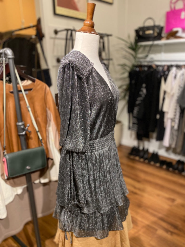 Misa Black/Silver Metallic Dress, Small