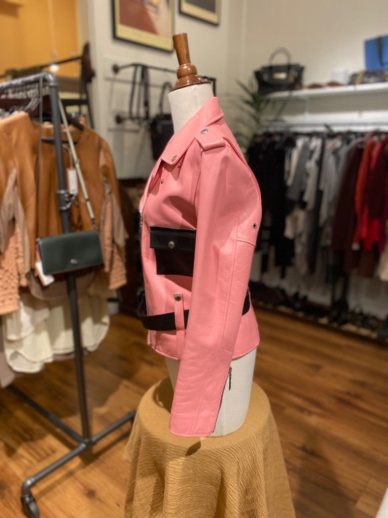 Louis Vuitton Pink/Black Leather Jacket, 38