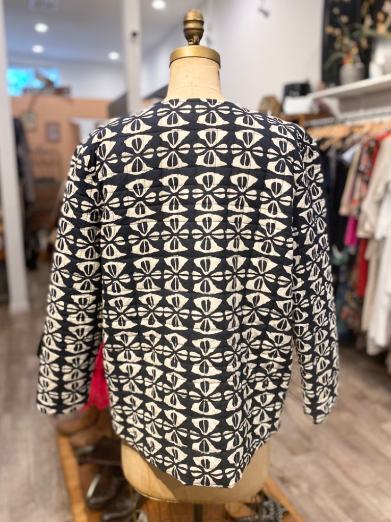 Mary McFadden Navy/Cream Print Jacket, XL