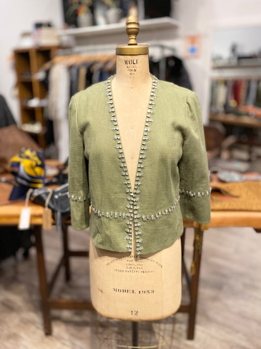 Tory Burch Green Beaded Collar Jacket, 10