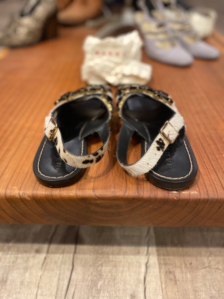 Marni Cream/Black Calf Hair Sandals, 39