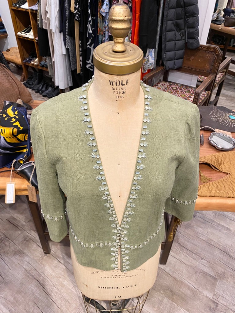 Tory Burch Green Beaded Collar Jacket, 10