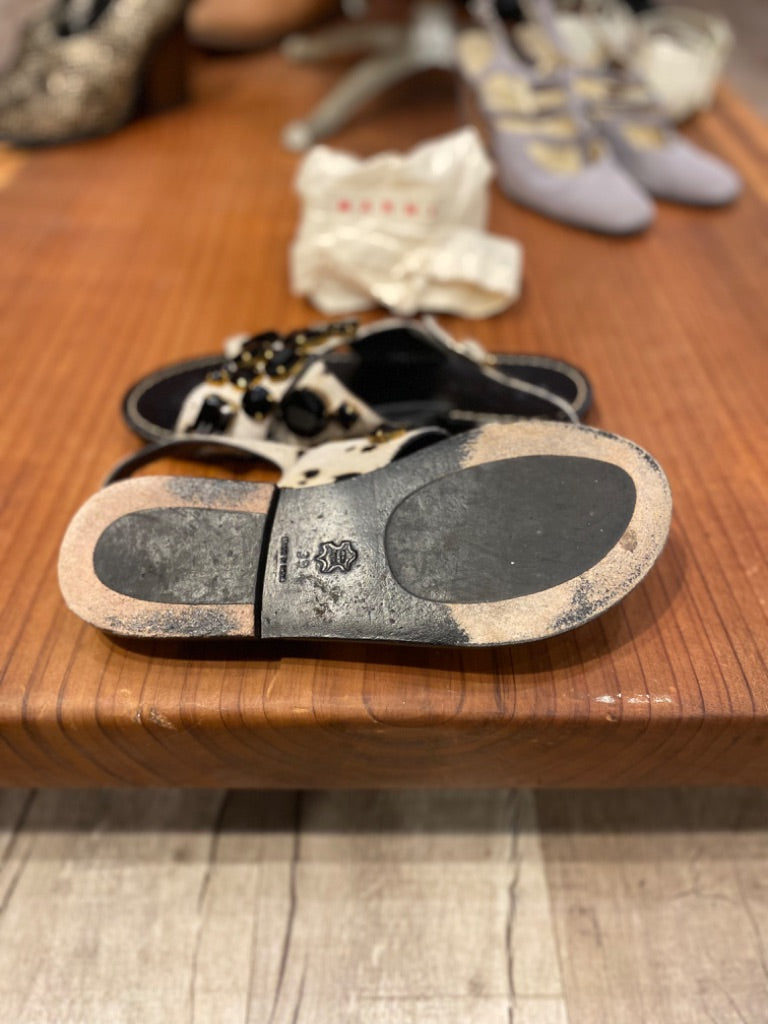 Marni Cream/Black Calf Hair Sandals, 39