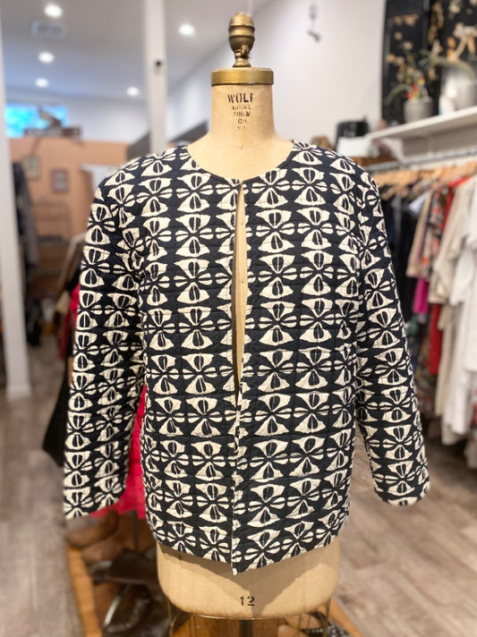 Mary McFadden Navy/Cream Print Jacket, XL