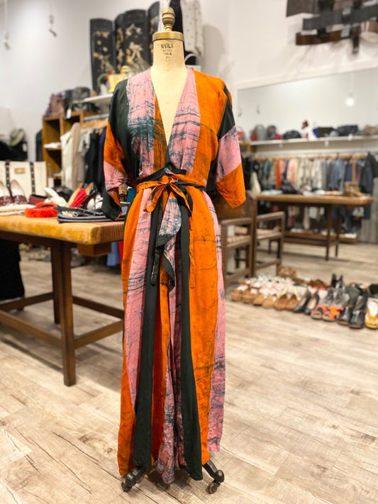 Osei Duro Orange/Black/Pink Wrap Dress, Medium