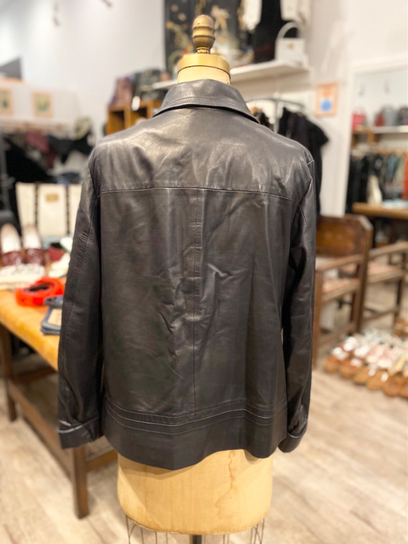 Faconnable Black Leather Jacket, Large
