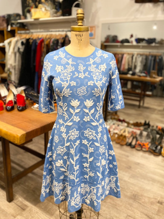 Lela Rose Blue/White Floral Print Dress, Large
