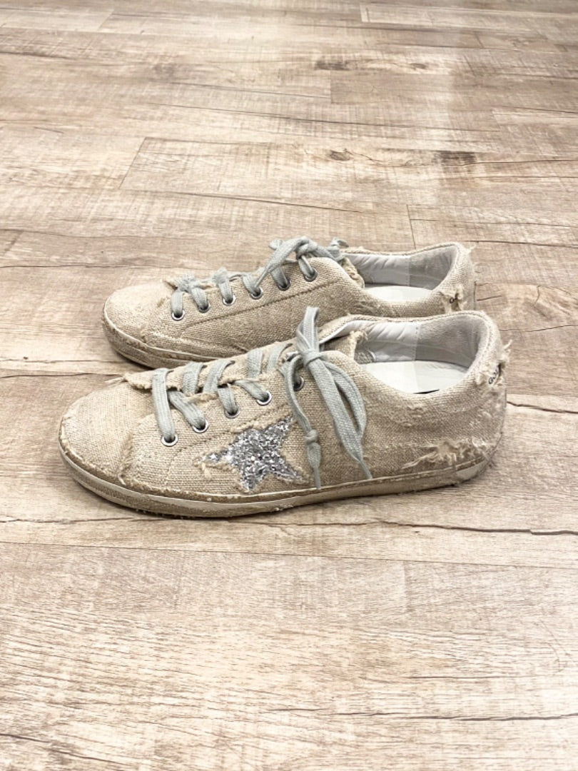 Golden Goose Tan Linen/Sequin Sneakers