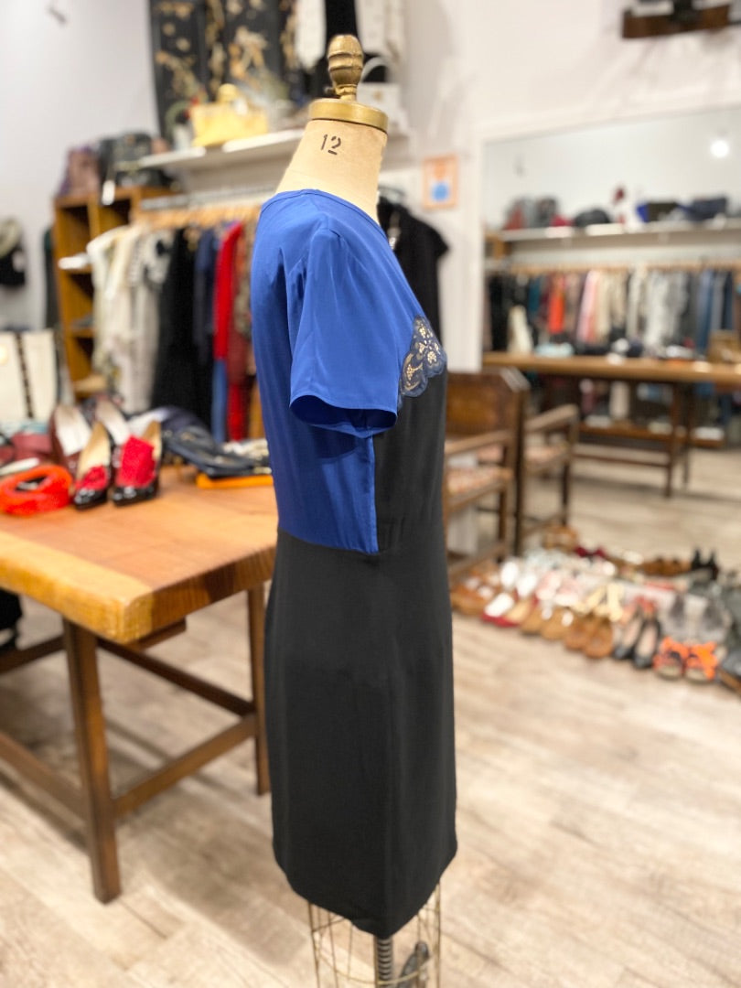 Stella McCartney Black/Blue S/S Silk Midi Dress, 42