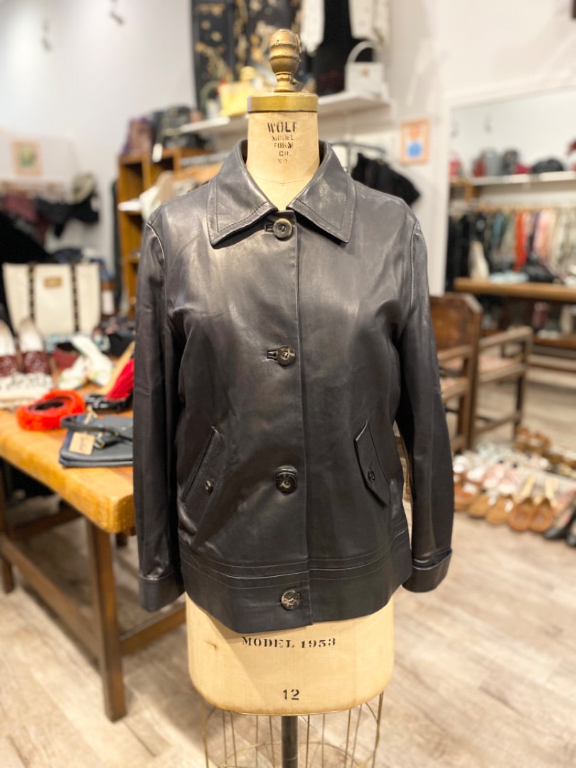 Faconnable Black Leather Jacket, Large