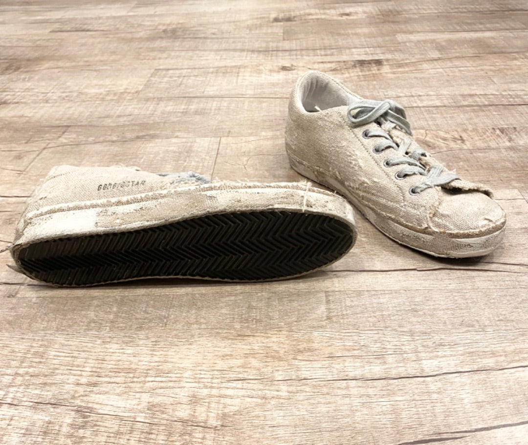 Golden Goose Tan Linen/Sequin Sneakers, 38
