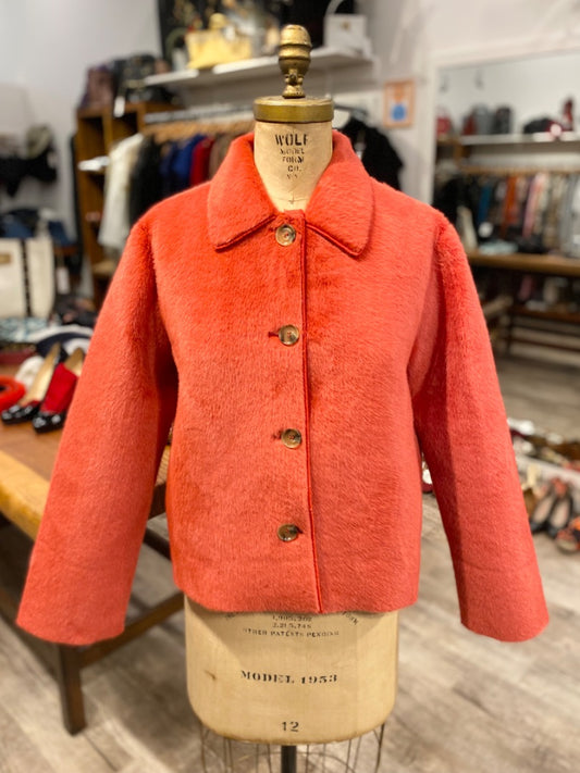 Velvet Red Fuzzy Jacket, Medium