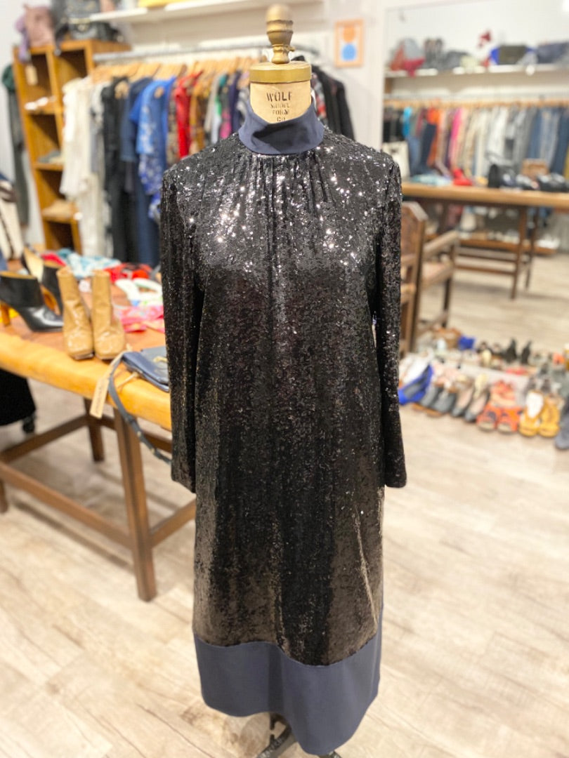 tibi long sleeve dress Tibi Black Sequin Maxi Dress, 6 – Radbird