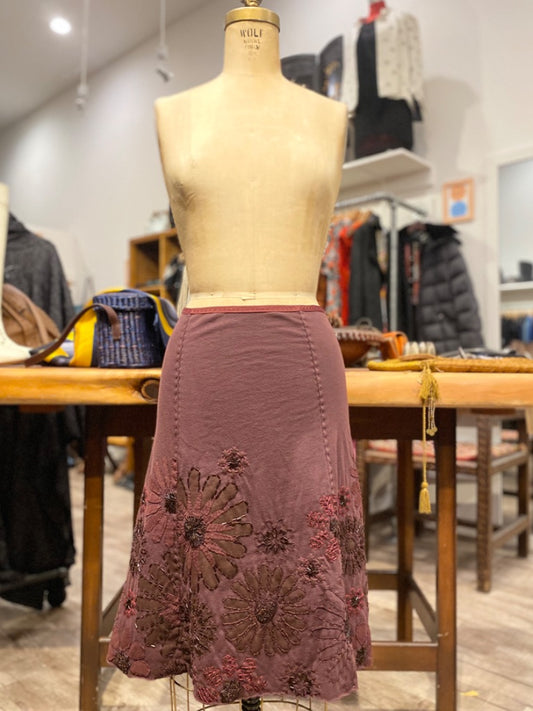 Alabama Chanin Plum Hand Stitched Beaded Skirt, Small