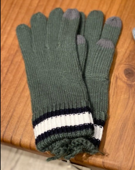 Hatattack Charcoal Green Striped Texting Gloves, OS