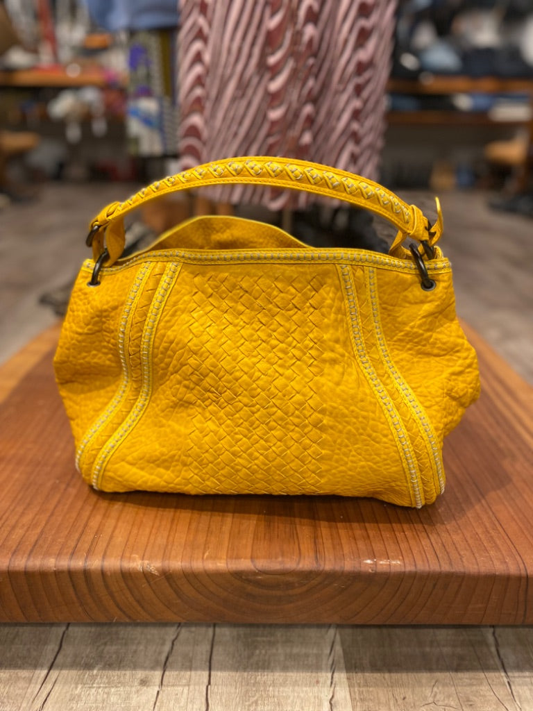 Bottega Veneta Mustard Embroidered Leather Handbag, OS