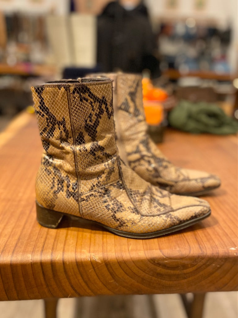 Prada Brown Leather Croc Boots, 38 1/2