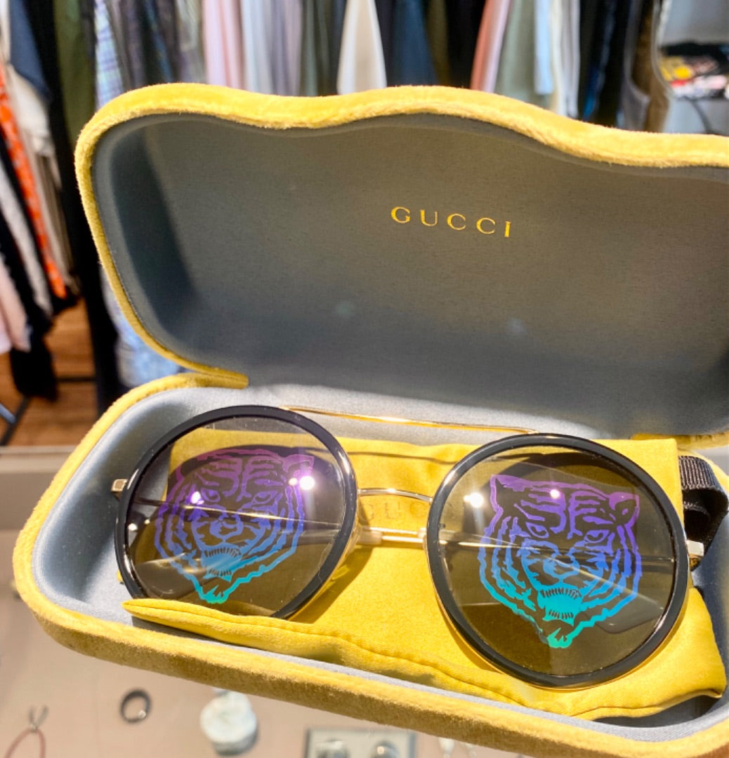Gucci Black/White Tiger Sunglasses, OS
