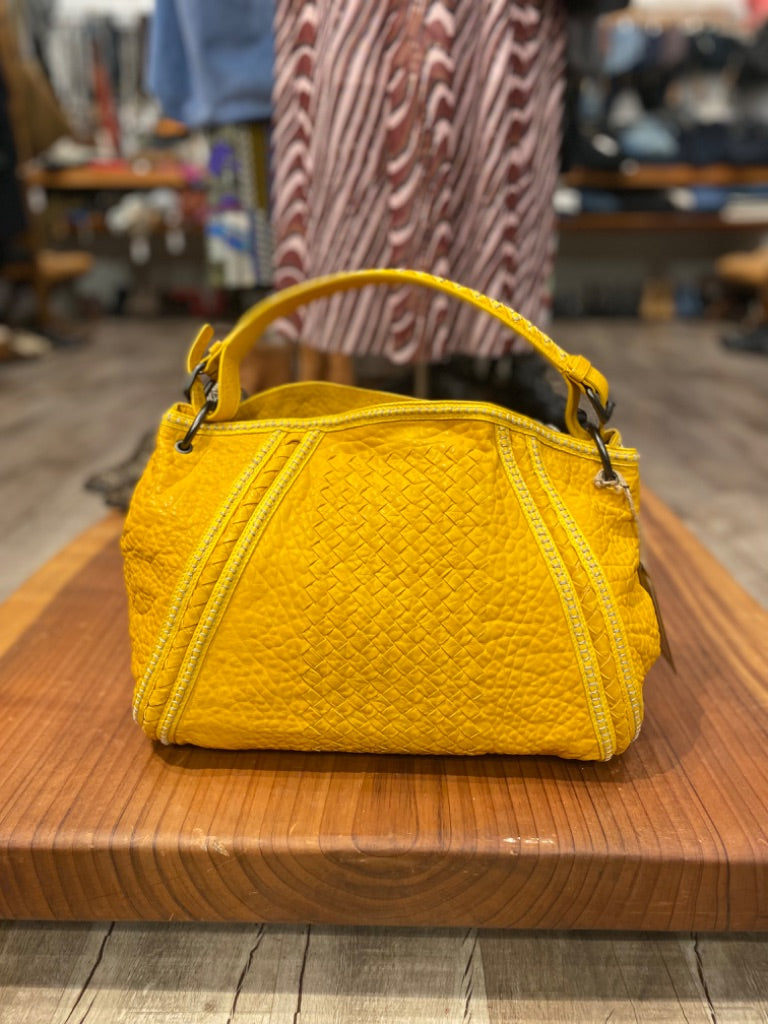 Bottega Veneta Mustard Embroidered Leather Handbag, OS