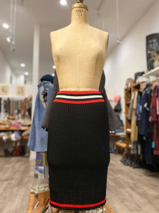 Prada Black/Red Ribbed Skirt, 38