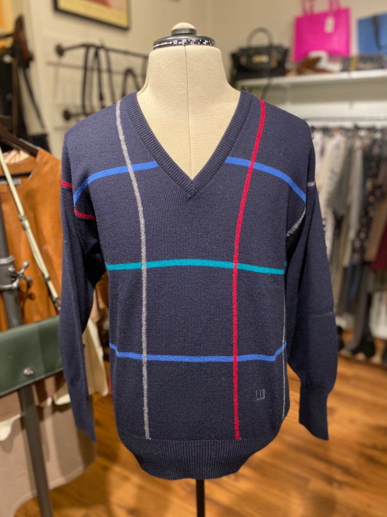 Dunhill Navy Multi Stripe Sweater, Medium