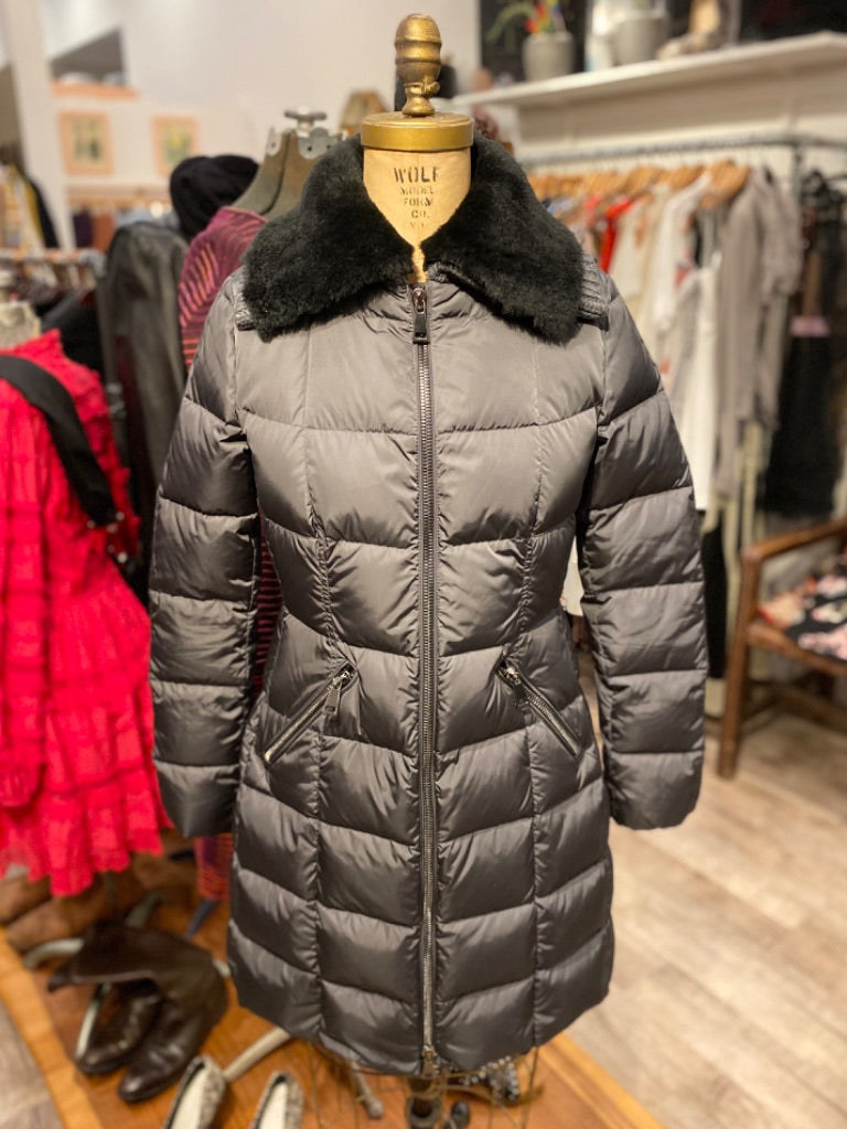 Moncler Grey Down Coat with Fur Collar, 2